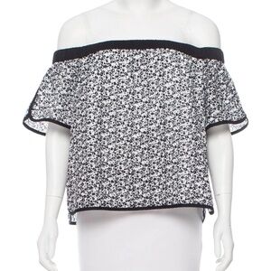 Rag & Bone Top Cotton Off-the-Shoulder Black and White Eyelet